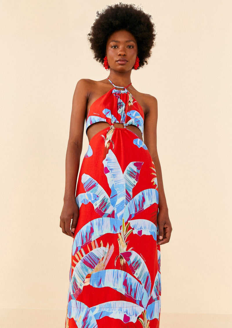 Farm Rio-Sweet Jungle Red Cut Out Midi Dress-Justbrazil