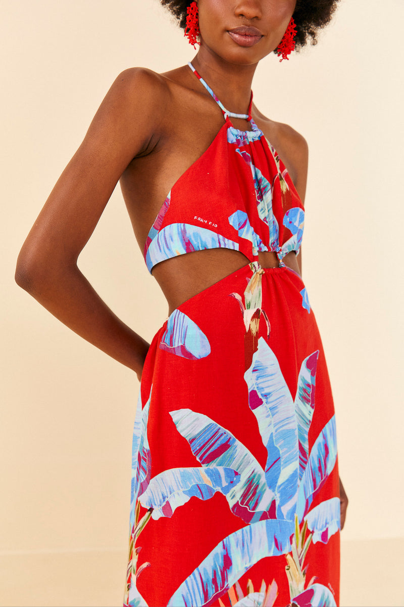 Farm Rio-Sweet Jungle Red Cut Out Midi Dress-Justbrazil