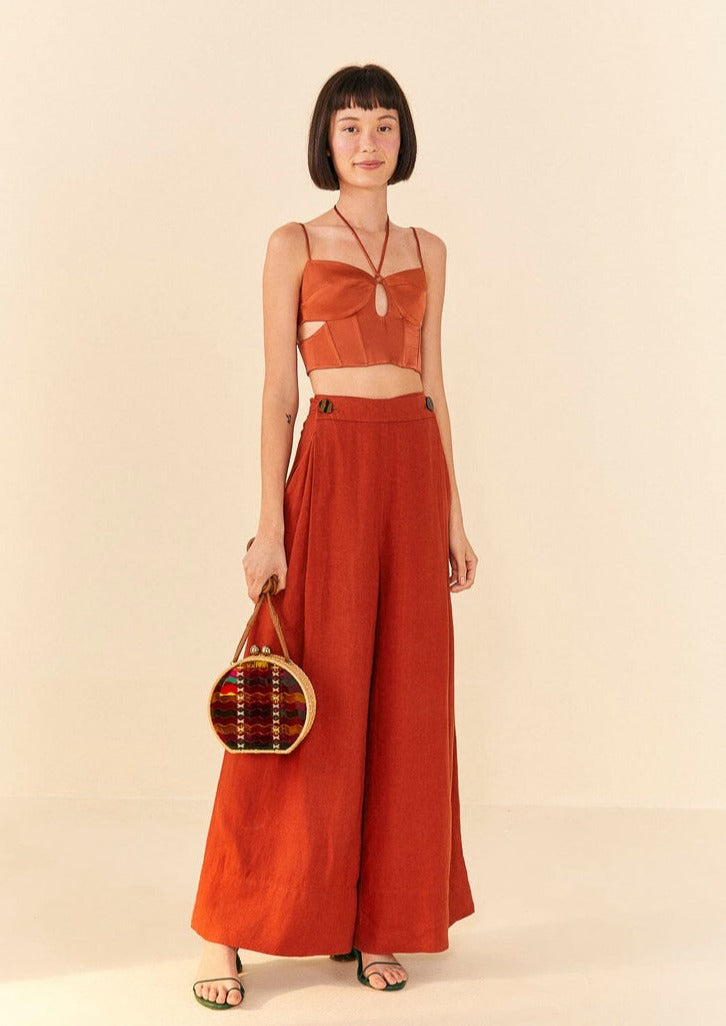 Farm Rio-Brown Wide Leg Pants-Justbrazil