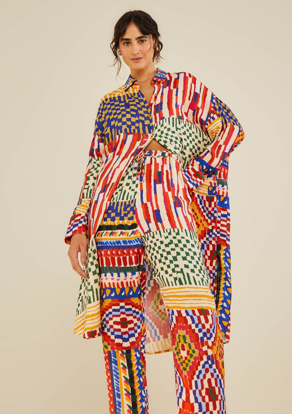 Farm Rio-Mixed Stripes Tapestry Multicolor Pants-Justbrazil