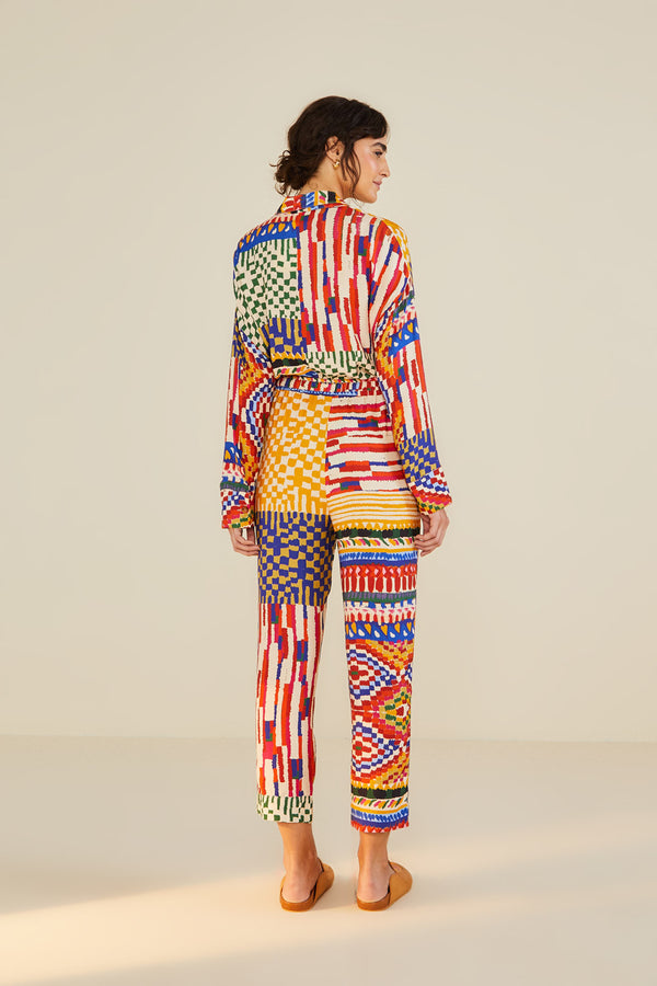 Farm Rio-Mixed Stripes Tapestry Multicolor Pants-Justbrazil