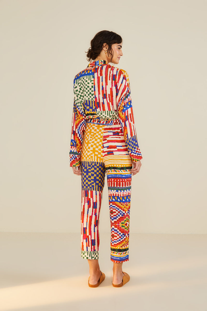 Farm Rio-Mixed Stripes Tapestry Multicolor Pants-Justbrazil