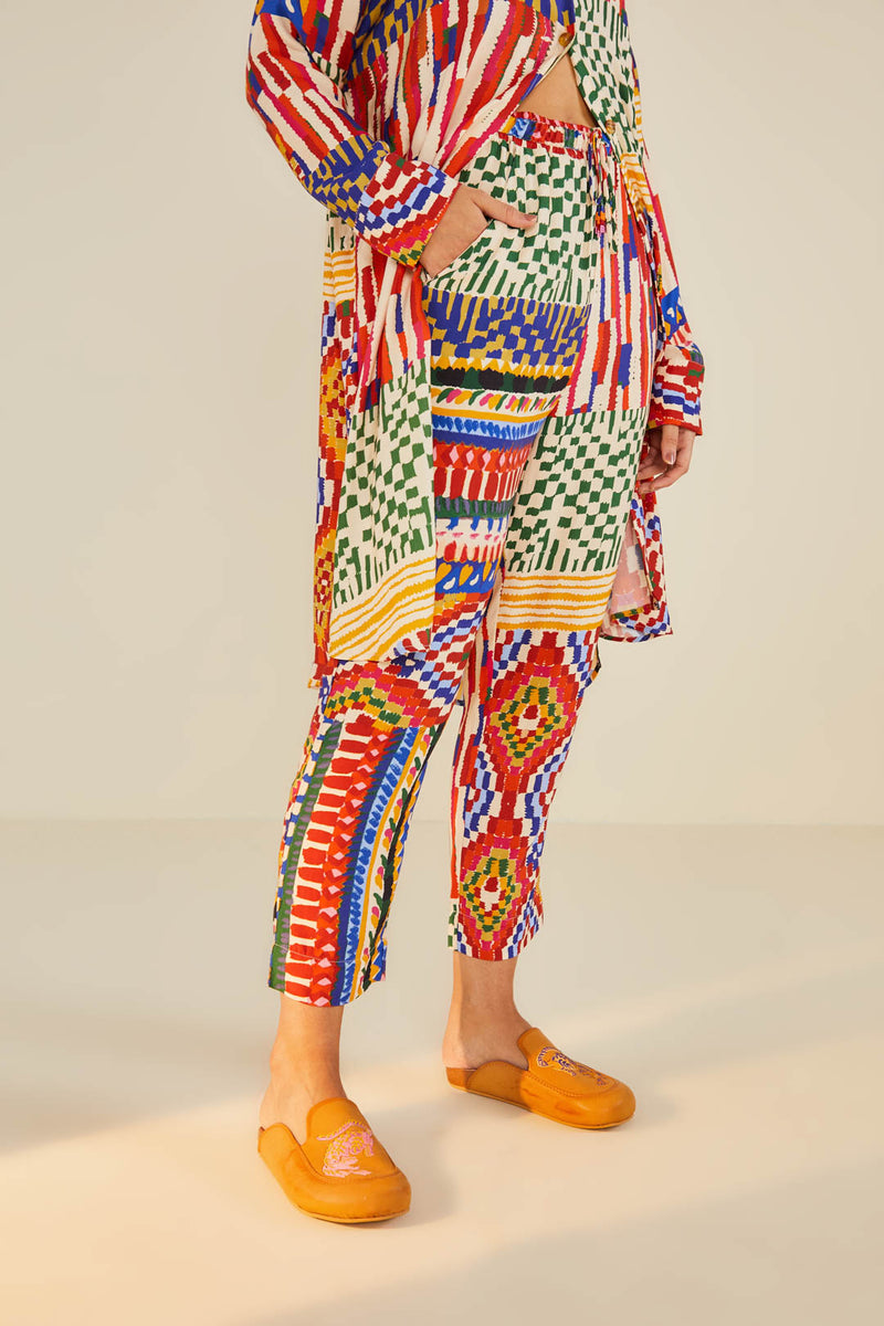 Farm Rio-Mixed Stripes Tapestry Multicolor Pants-Justbrazil