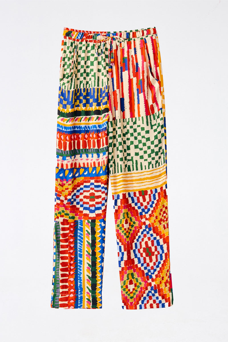 Farm Rio-Mixed Stripes Tapestry Multicolor Pants-Justbrazil