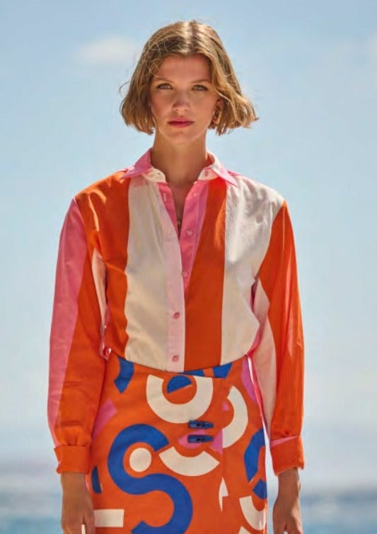 Annie P-Serafina Liquid Orange Pink Shirt-jUSTBRAZIL