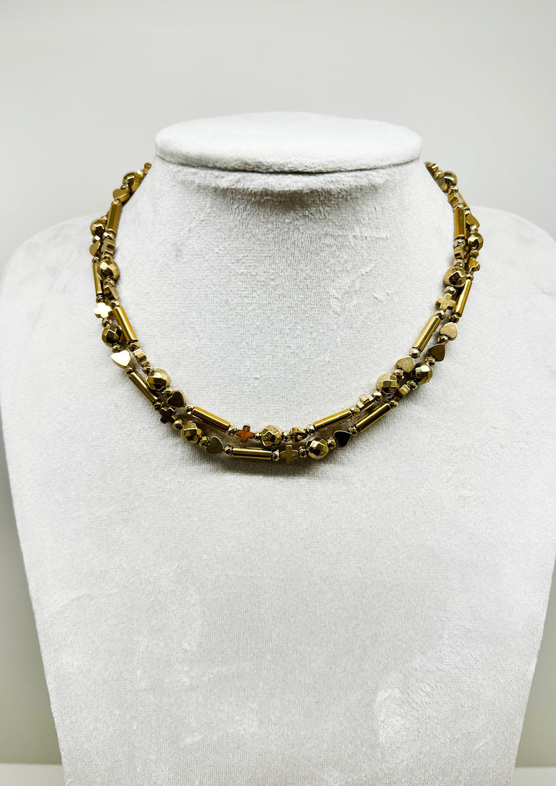 Just Brazil-Necklace-Arctos Ematite Gold Star Long Necklace-Justbrazil