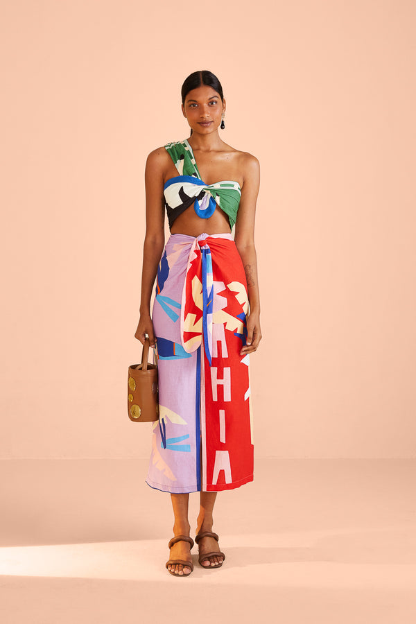 Farm Rio-Skirt-Brasil Bahia Scarves Midi Skirt-Just Brazil