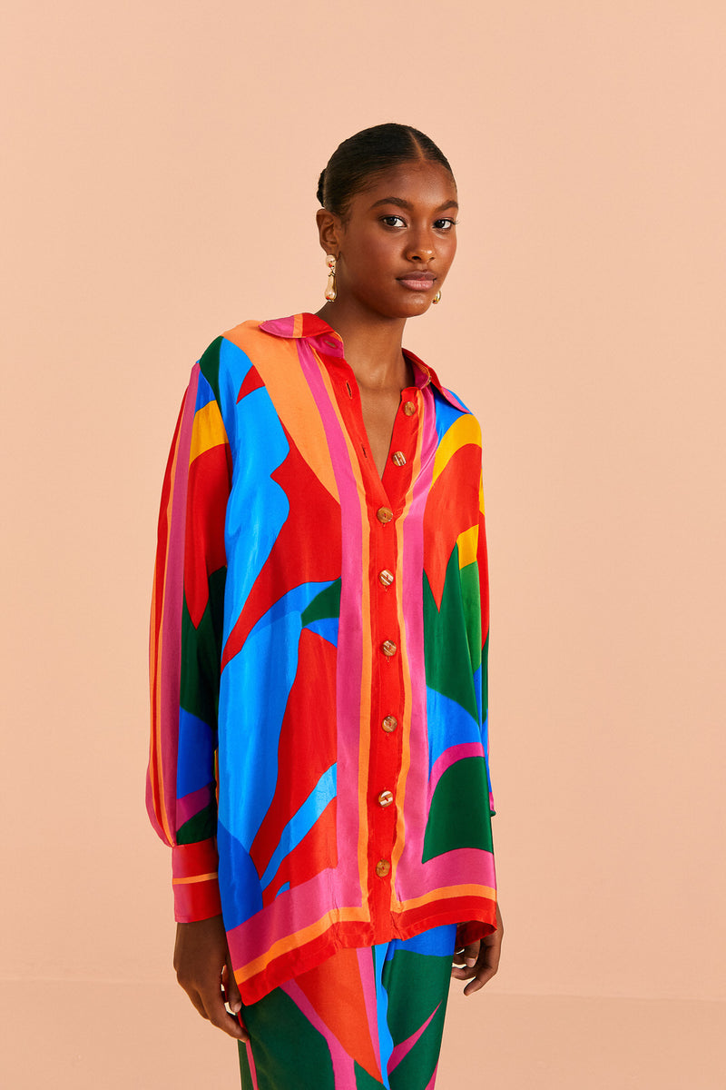 Farm Rio-Shirt-Colorful Leaves Long Sleeve Shirt-Just Brazil