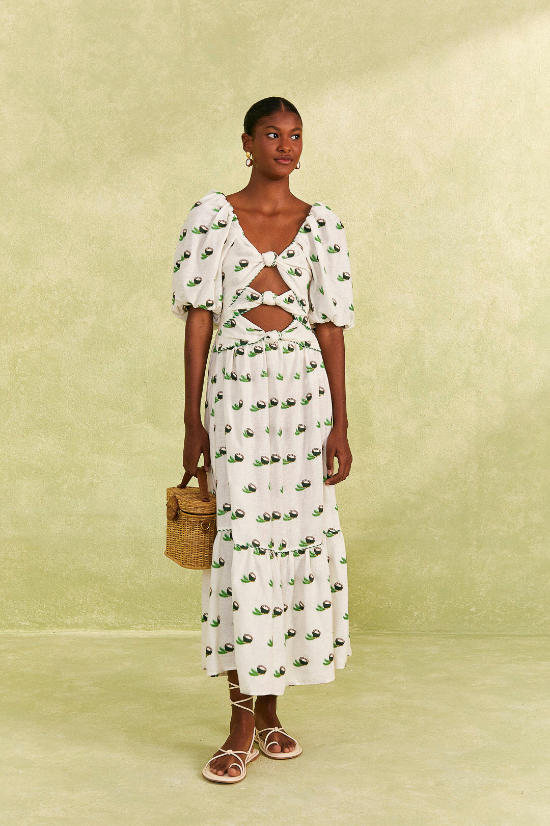 Farm Rio-Dress-Cross Stitch Coconut Embroidered Midi Dress-Just Brazil