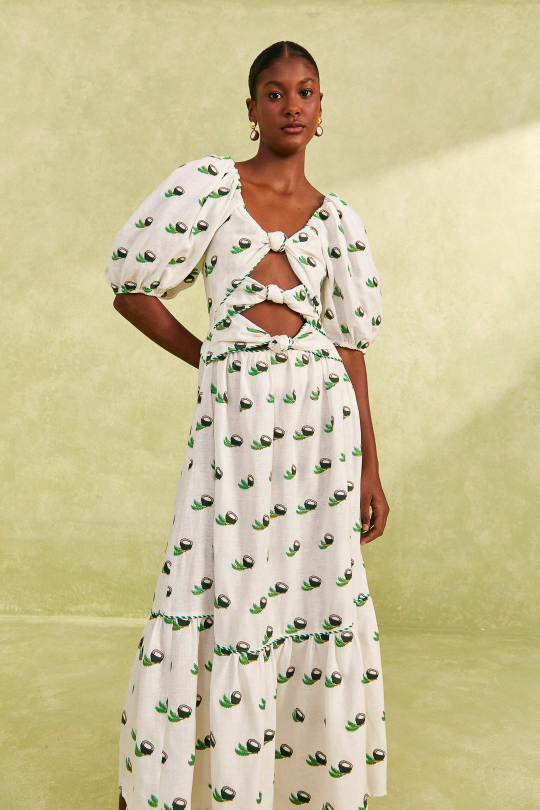 Farm Rio-Dress-Cross Stitch Coconut Embroidered Midi Dress-Just Brazil