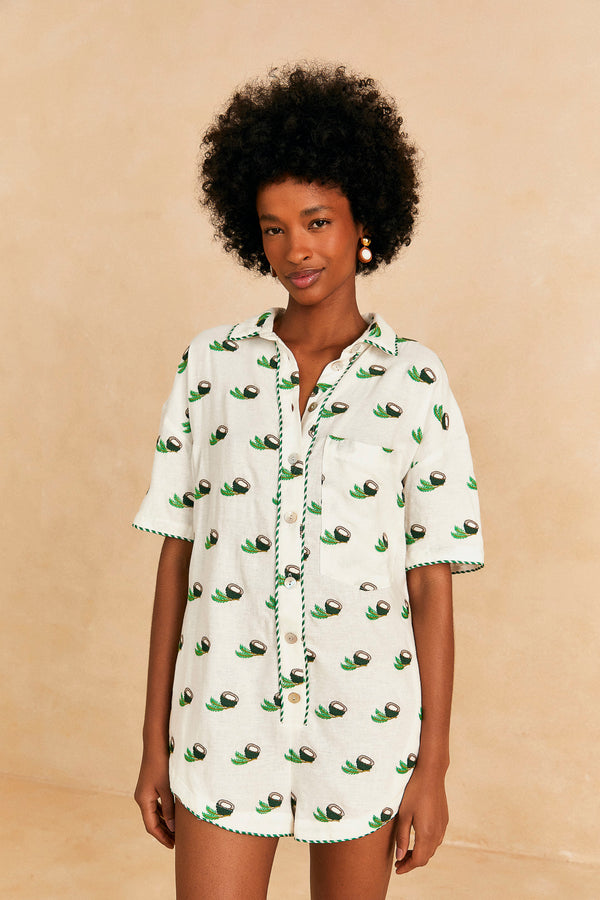 Farm Rio-Jumpsuit-Cross Stitch Coconut Embroidered Romper-Just Brazil