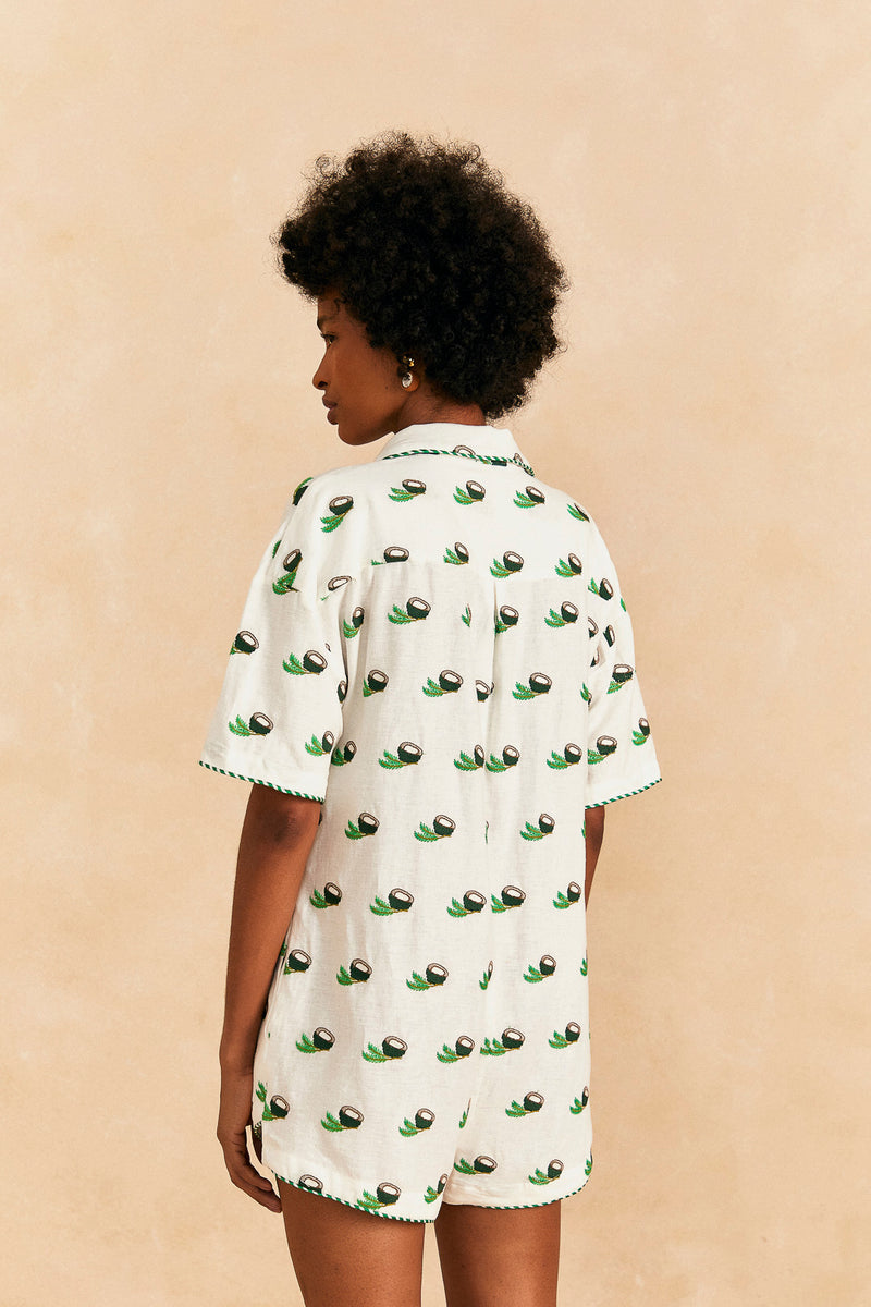 Farm Rio-Jumpsuit-Cross Stitch Coconut Embroidered Romper-Just Brazil