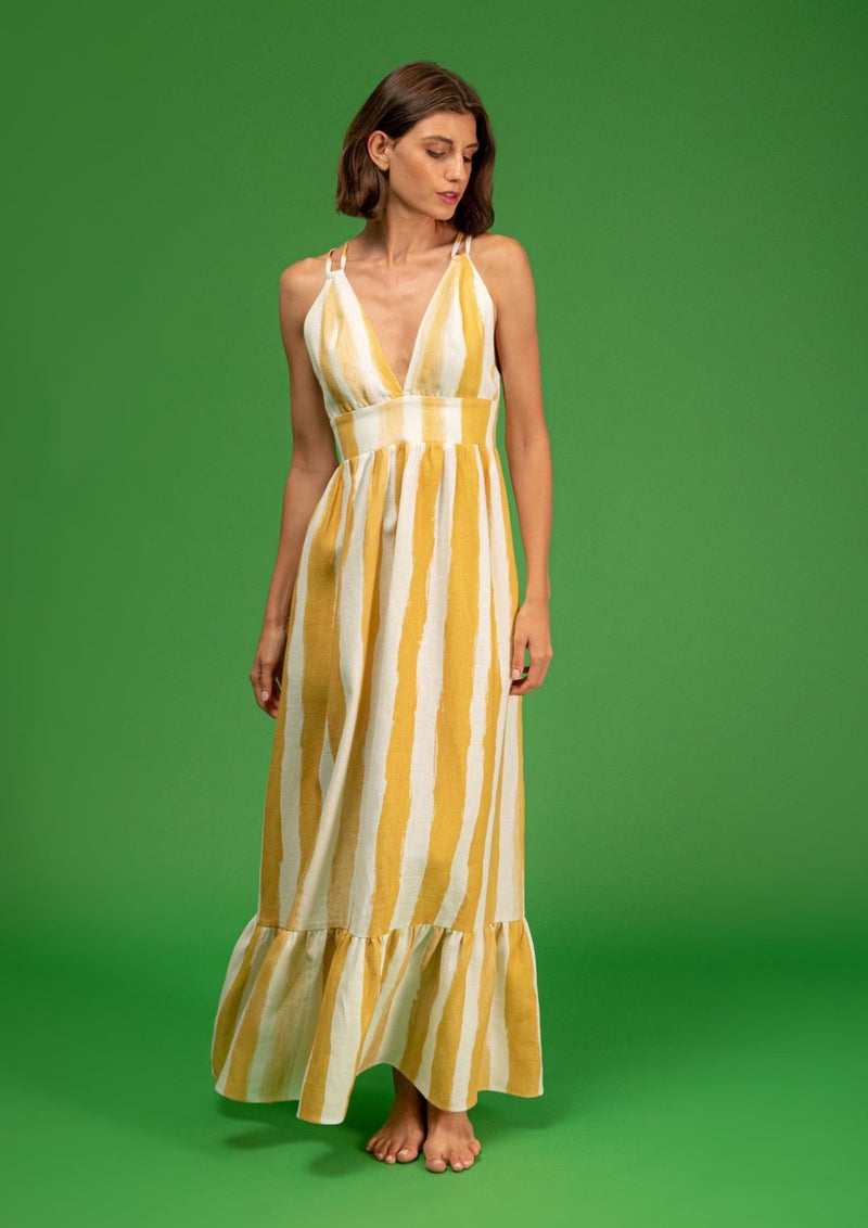 Galeria-Botanico Yellow Stripes Dress-Justbrazil