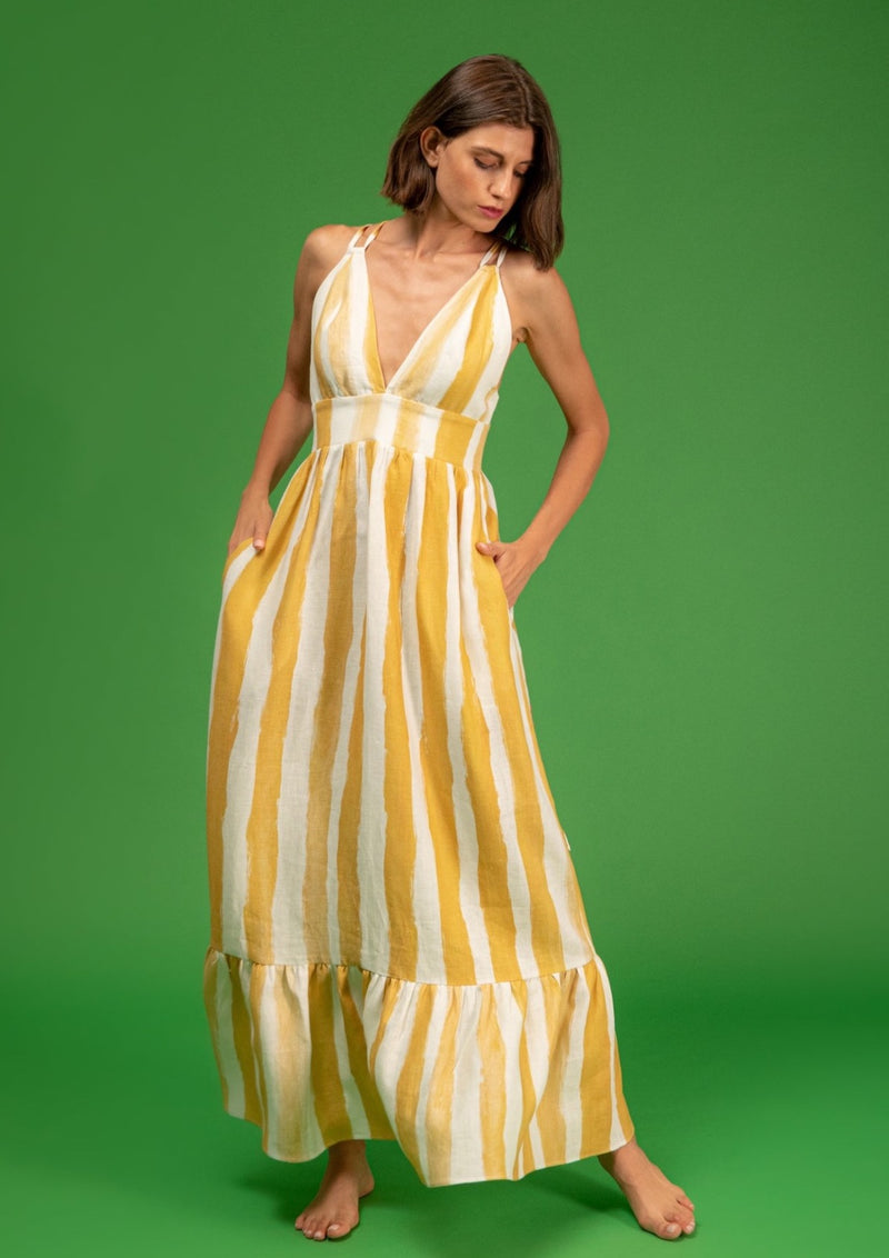 Galeria-Botanico Yellow Stripes Dress-Justbrazil