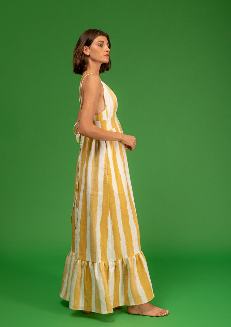 Galeria-Botanico Yellow Stripes Dress-Justbrazil