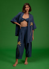 Galeria-Wasabi Navy Blue Palm Blouse-Justbrazil