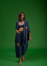 Galeria-Wasabi Navy Blue Palm Blouse-Justbrazil