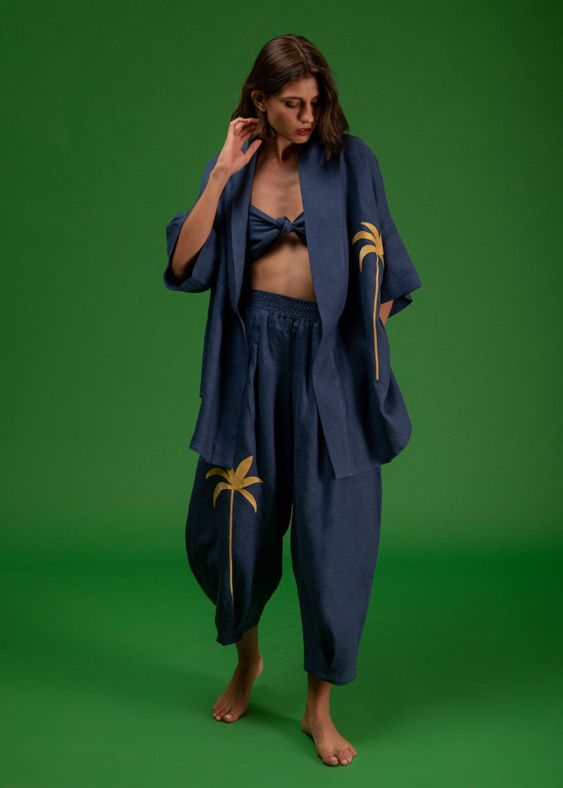 Galeria-Wasabi Navy Blue Palm Blouse-Justbrazil
