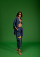 Galeria-Wasabi Navy Blue Palm Blouse-Justbrazil