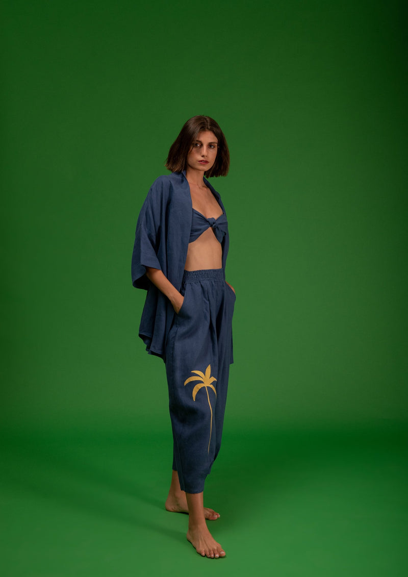 Galeria-Wasabi Navy Blue Palm Blouse-Justbrazil