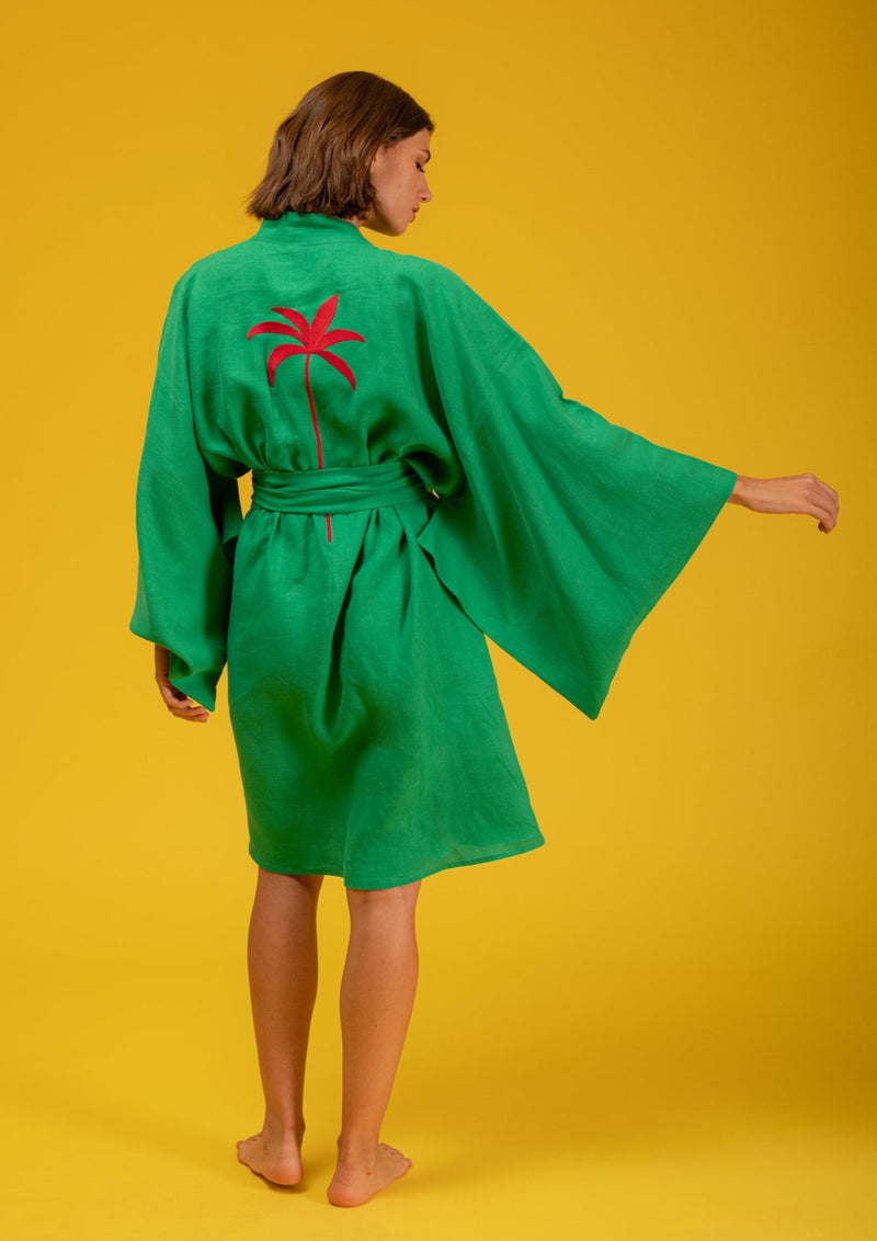 Galeria-Ginga Green Palm Kimono-Justbrazil