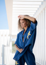 Galeria-Wasabi Navy Blue Palm Blouse-Justbrazil