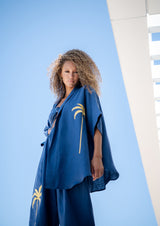 Galeria-Wasabi Navy Blue Palm Blouse-Justbrazil