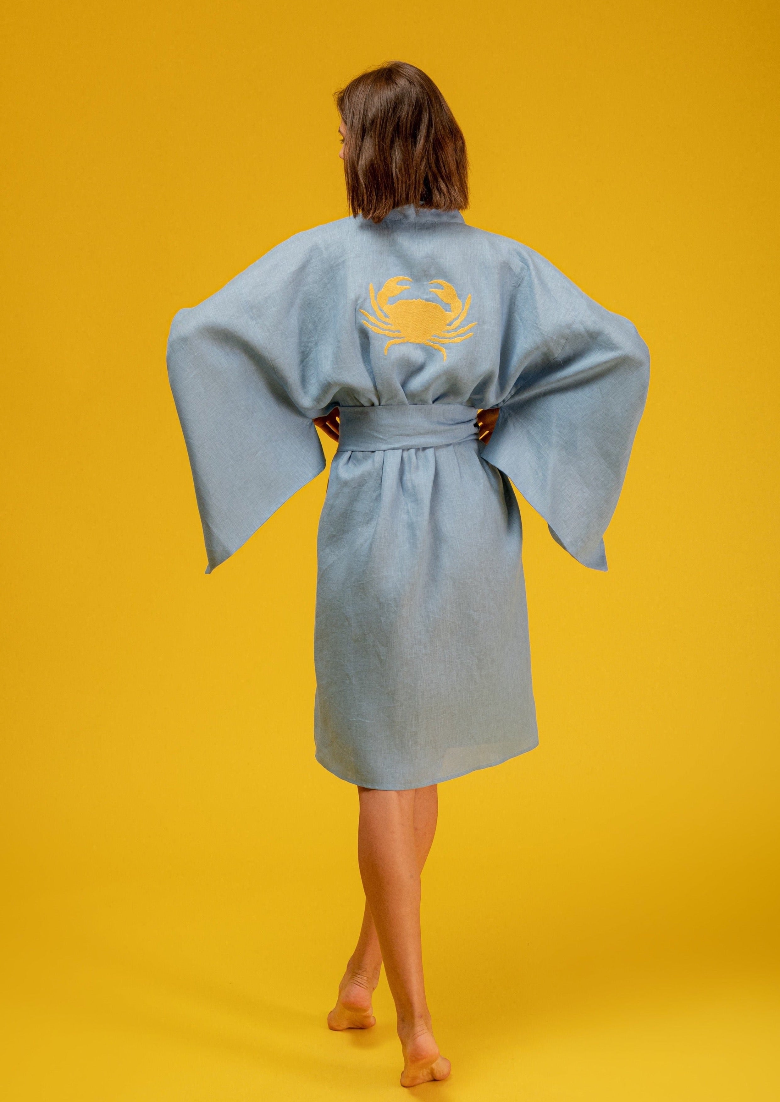 Ginga Ciel Blue Crab Kimono