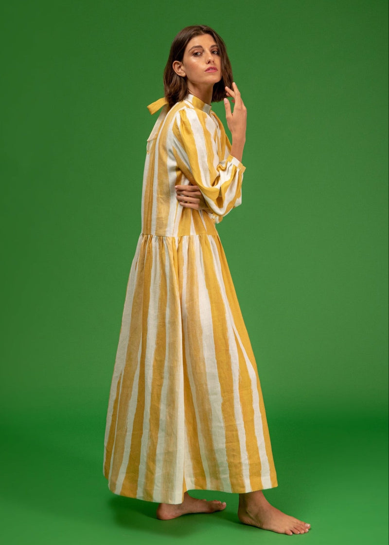 Galeria-Ginger Yellow Stripes Dress-Justbrazil