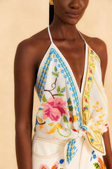 Farm Rio-Blouse-Grandma Gift Embroidered Halter Blouse-Just Brazil