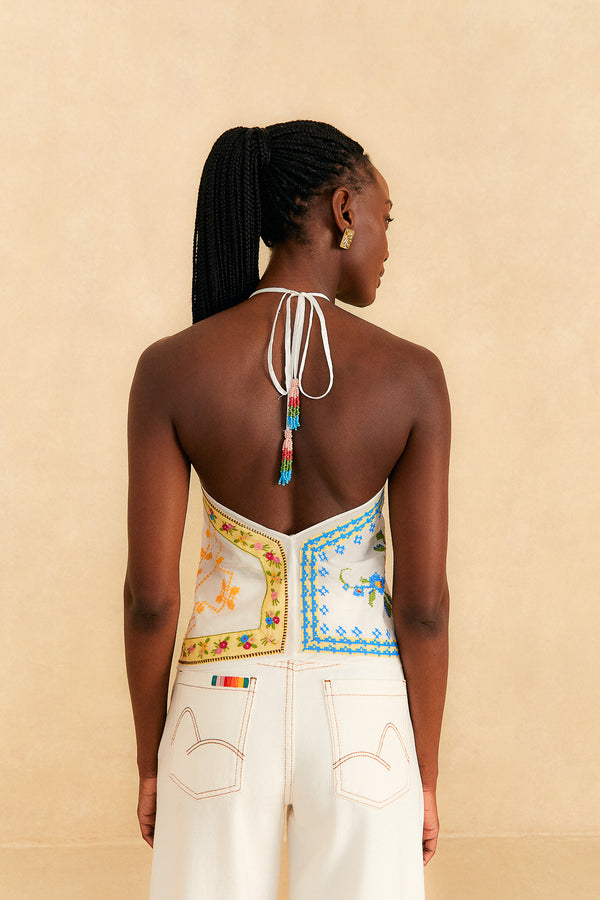 Farm Rio-Blouse-Grandma Gift Embroidered Halter Blouse-Just Brazil