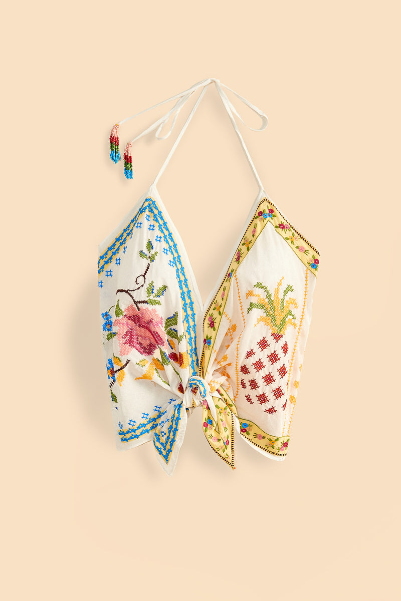 Farm Rio-Blouse-Grandma Gift Embroidered Halter Blouse-Just Brazil