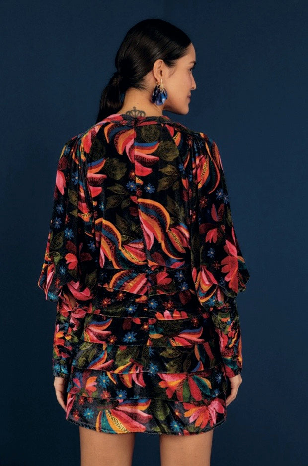 FARM RIO-DRESS-BLACK BANANA SKY VELVET DRESS-JUST BRAZIL