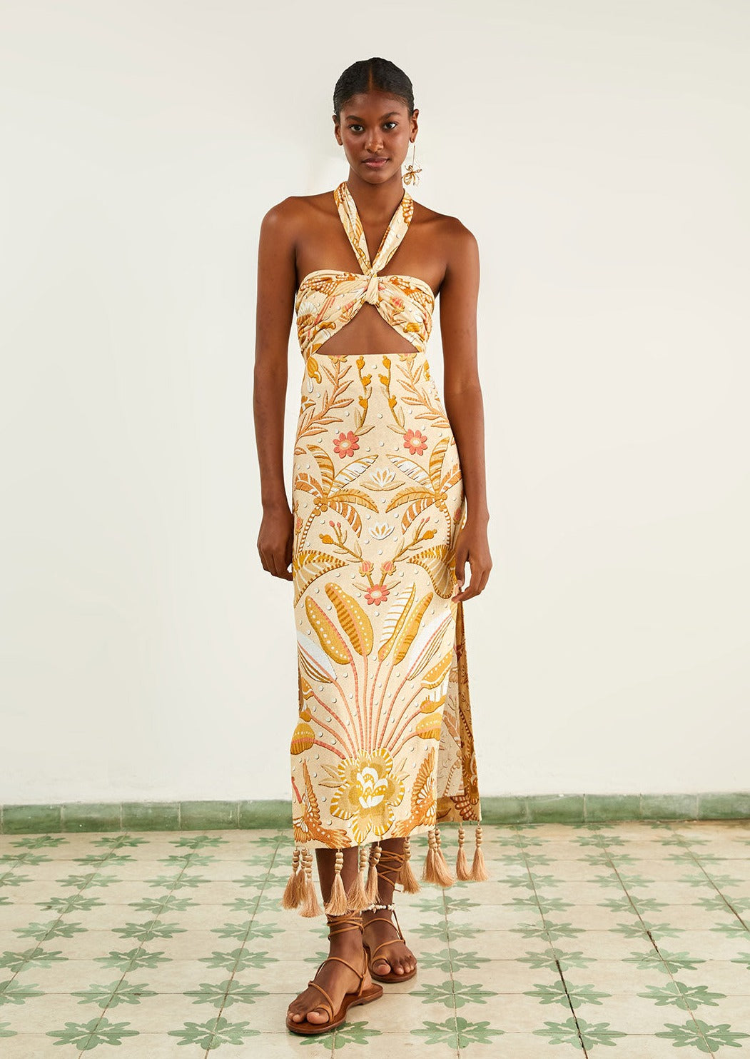 Farm Rio-Dress-Jungle Chic Sand Midi Dress-Just Brazil
