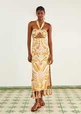 Farm Rio-Dress-Jungle Chic Sand Midi Dress-Just Brazil
