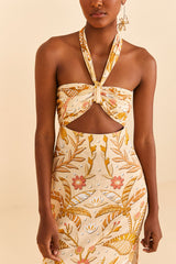 Farm Rio-Dress-Jungle Chic Sand Midi Dress-Just Brazil