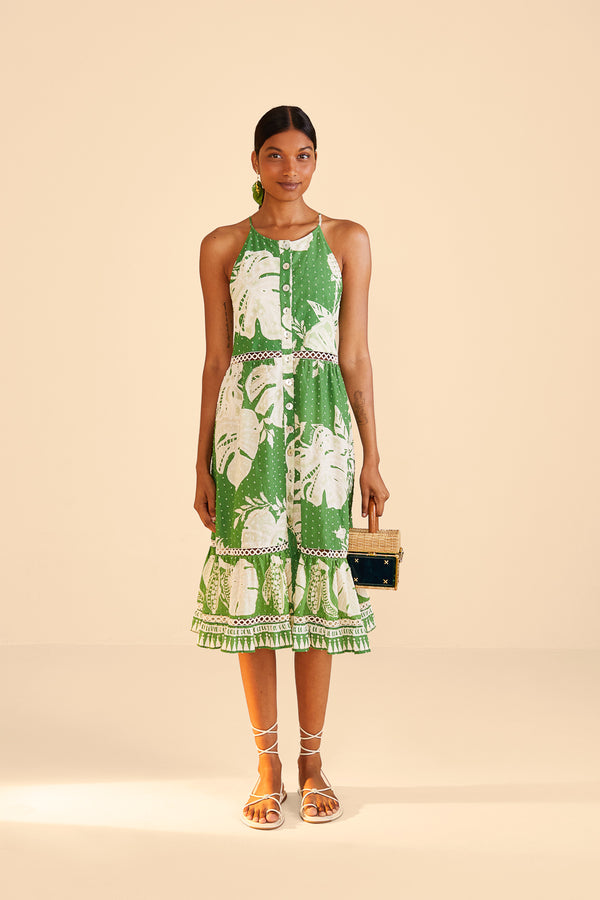 Farm Rio-Dress-Lace Monsteras Midi Dress-Just Brazil