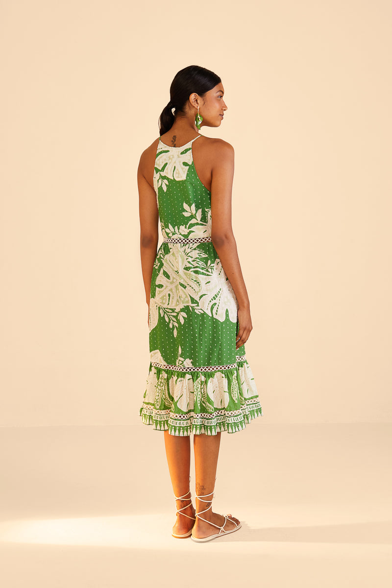 Farm Rio-Dress-Lace Monsteras Midi Dress-Just Brazil