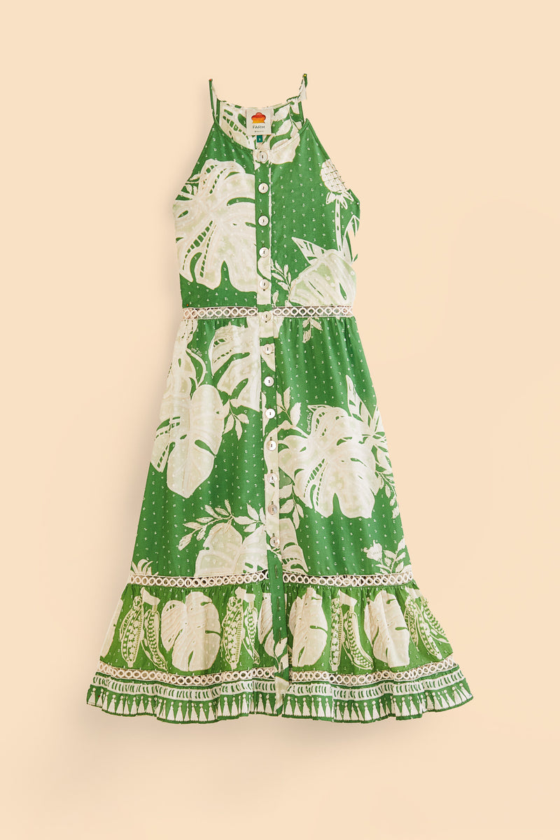 Farm Rio-Dress-Lace Monsteras Midi Dress-Just Brazil