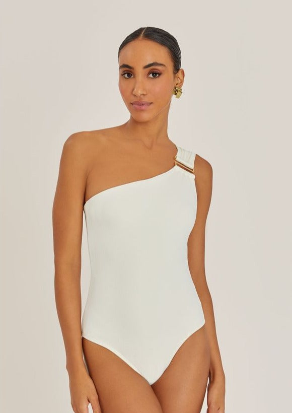 Lenny Niemeyer-Geometric White Shoulder One Piece-Justbrazil
