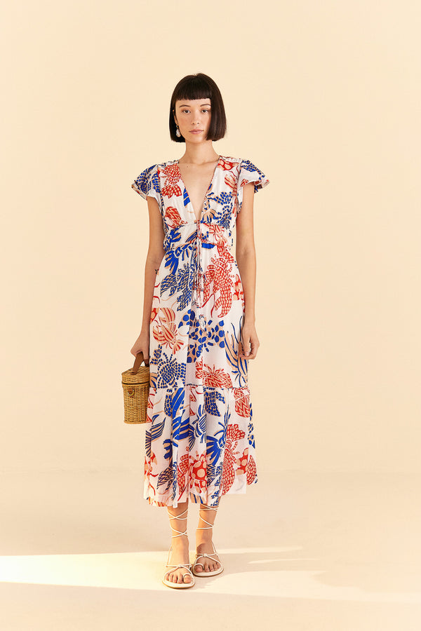 Farm Rio-Dress-Mixed Lobsters Off-White Midi Dress-Just Brazil
