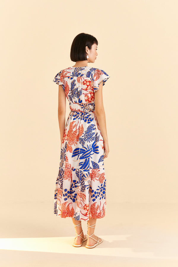 Farm Rio-Dress-Mixed Lobsters Off-White Midi Dress-Just Brazil