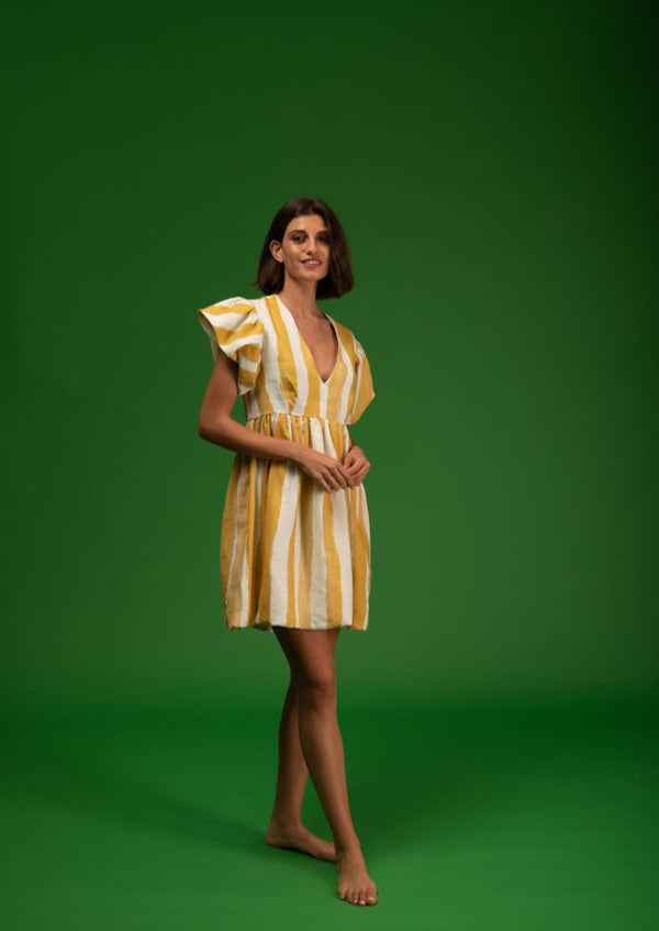 Galeria-Mocidade Yellow Stripes Dress-Justbrazil