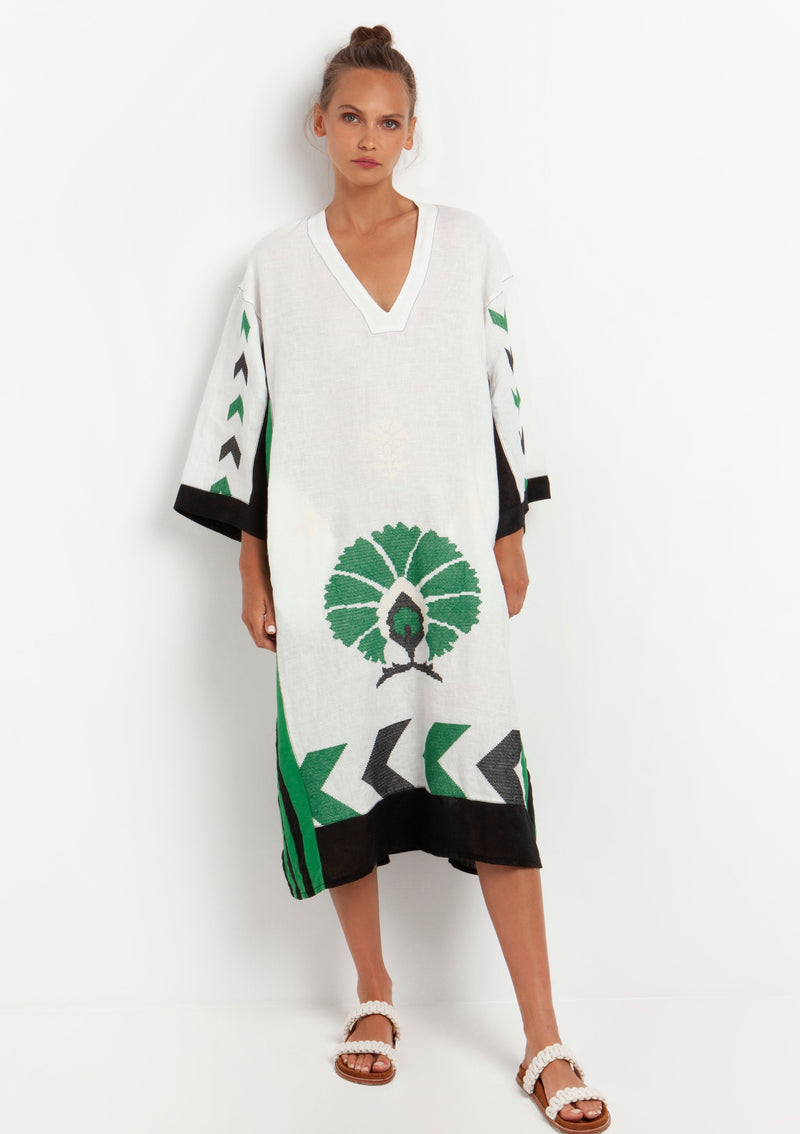 Kori-Nakuru White Green Black Dress-Justbrazil