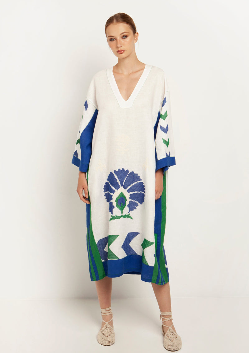 Kori-Nakuru White Green Blue Dress-Justbrazil