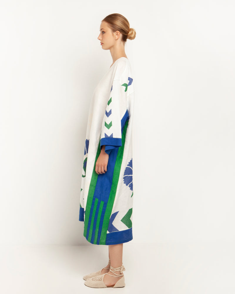 Kori-Nakuru White Green Blue Dress-Justbrazil