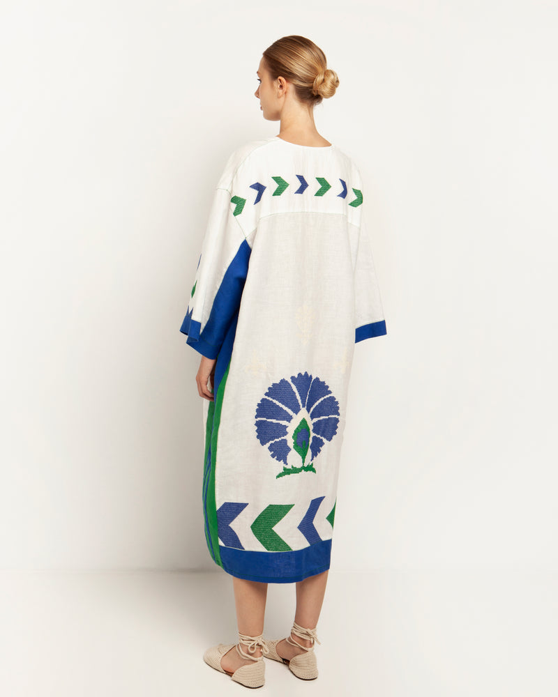 Kori-Nakuru White Green Blue Dress-Justbrazil
