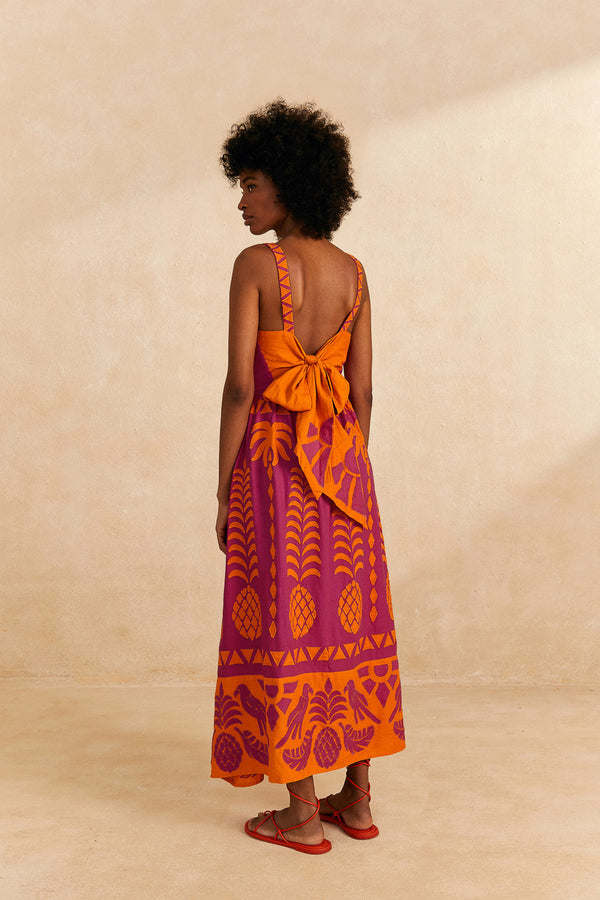 Farm Rio-Dress-Pineapple Love Orange Cutwork Dress-Just Brazil