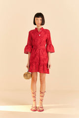Farm Rio-Dress-Red Eyelet Mini Dress-Just Brazil