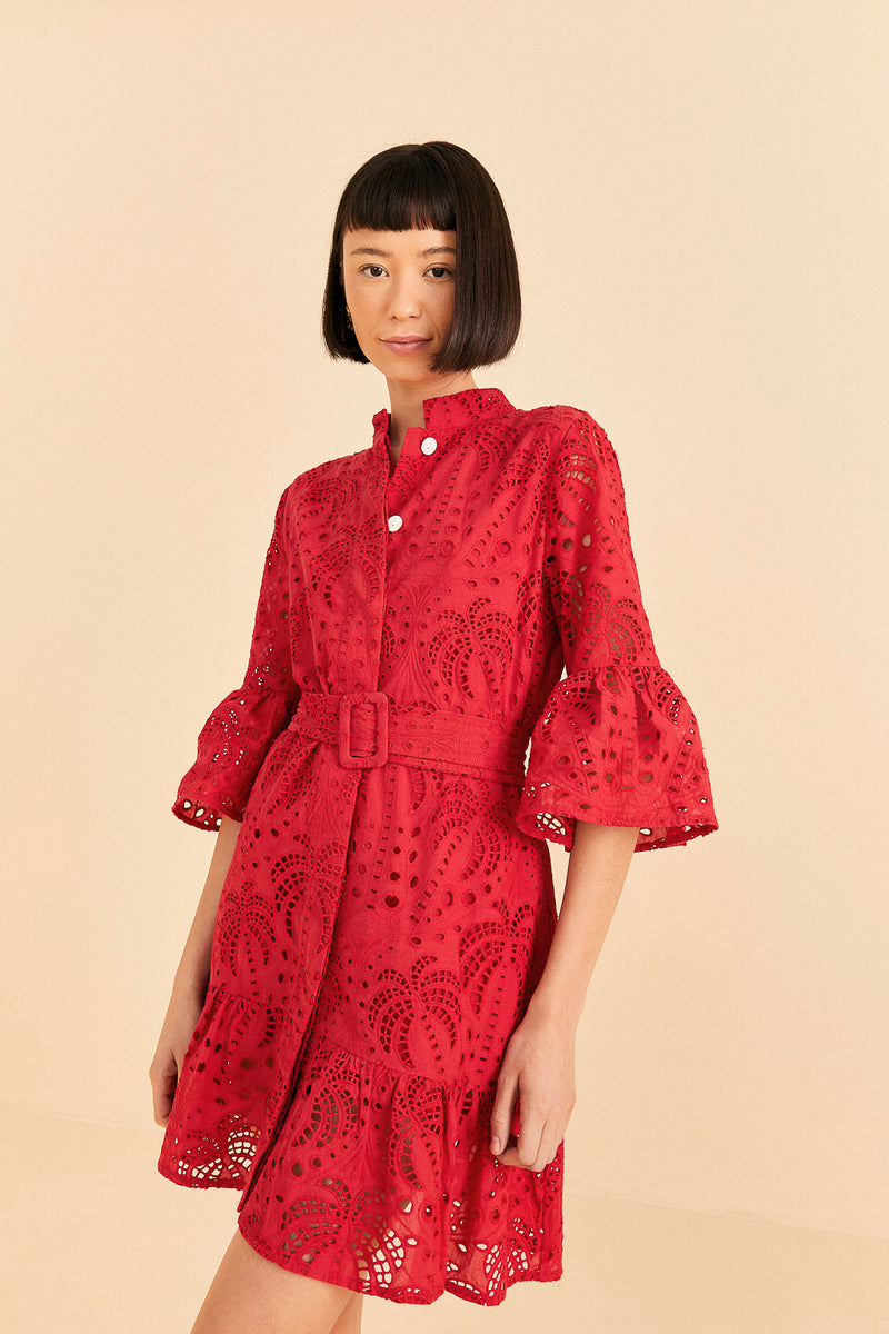 Farm Rio-Dress-Red Eyelet Mini Dress-Just Brazil